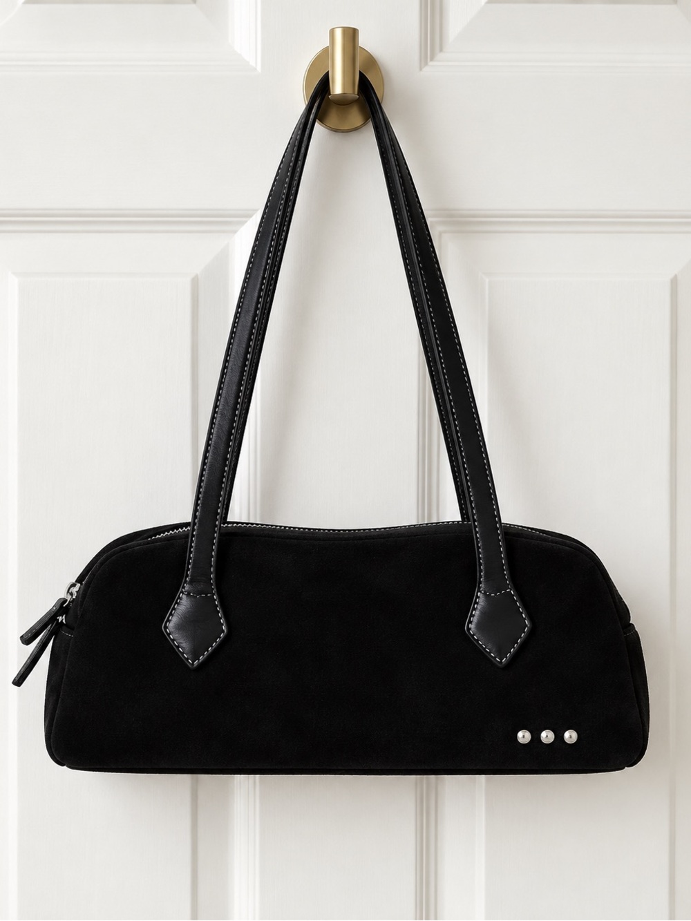 Black Suede Barrel Shoulder Bag